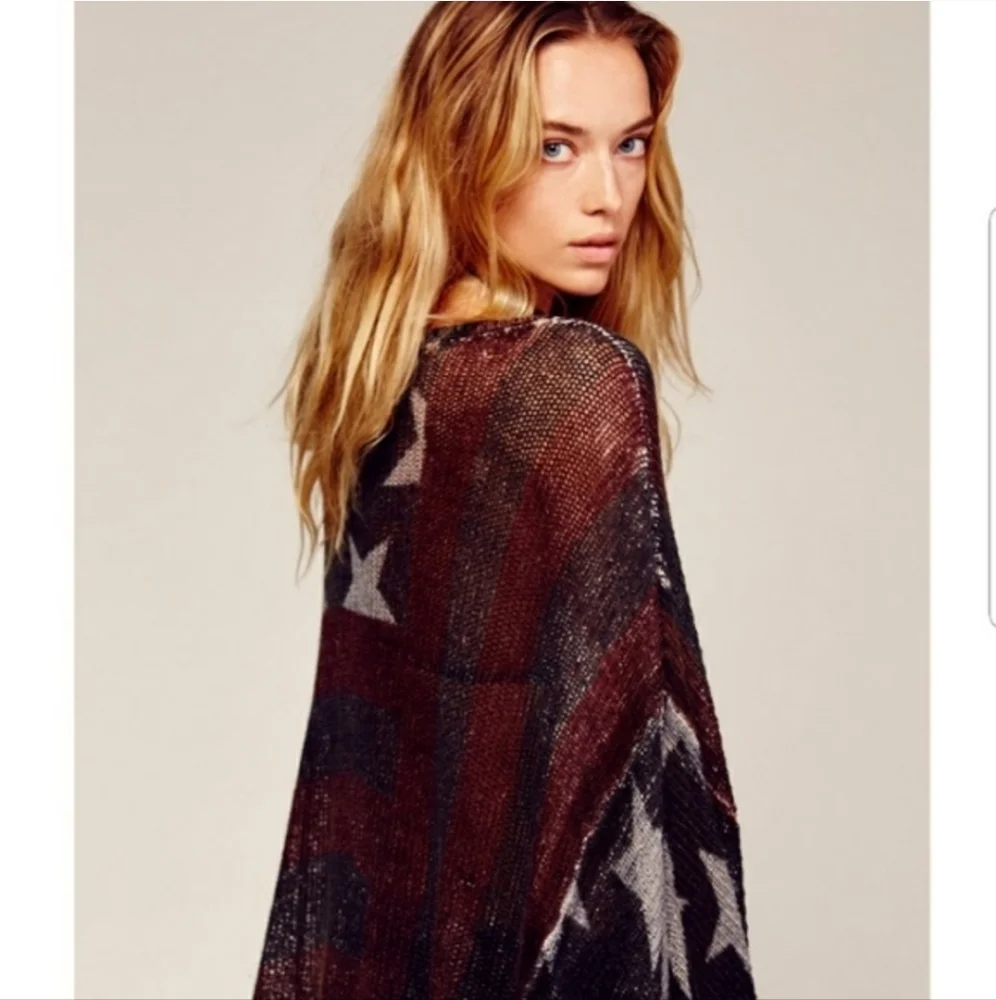 Super Rare Free People Broad Stripes and Bright Stars Poncho OS - Picture 3 of 12